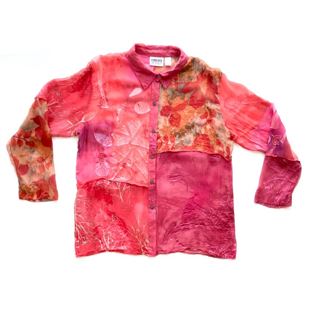 Chico's Design VTG Silk Blend Floral Burnout Blouse - Picture 4 of 8
